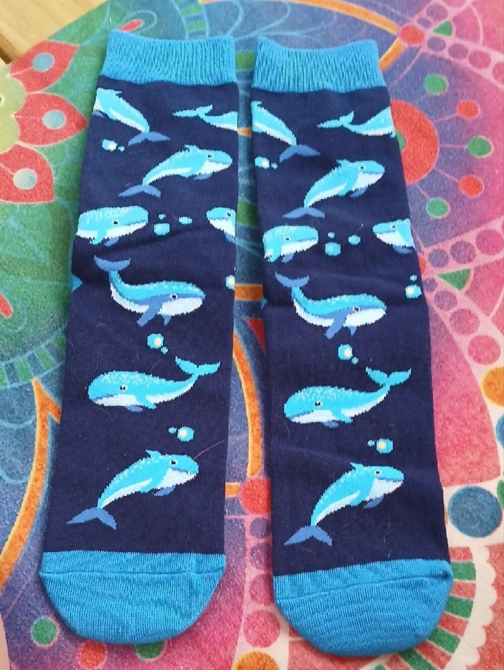 Navy & Aqua Whale Crew Socks - 